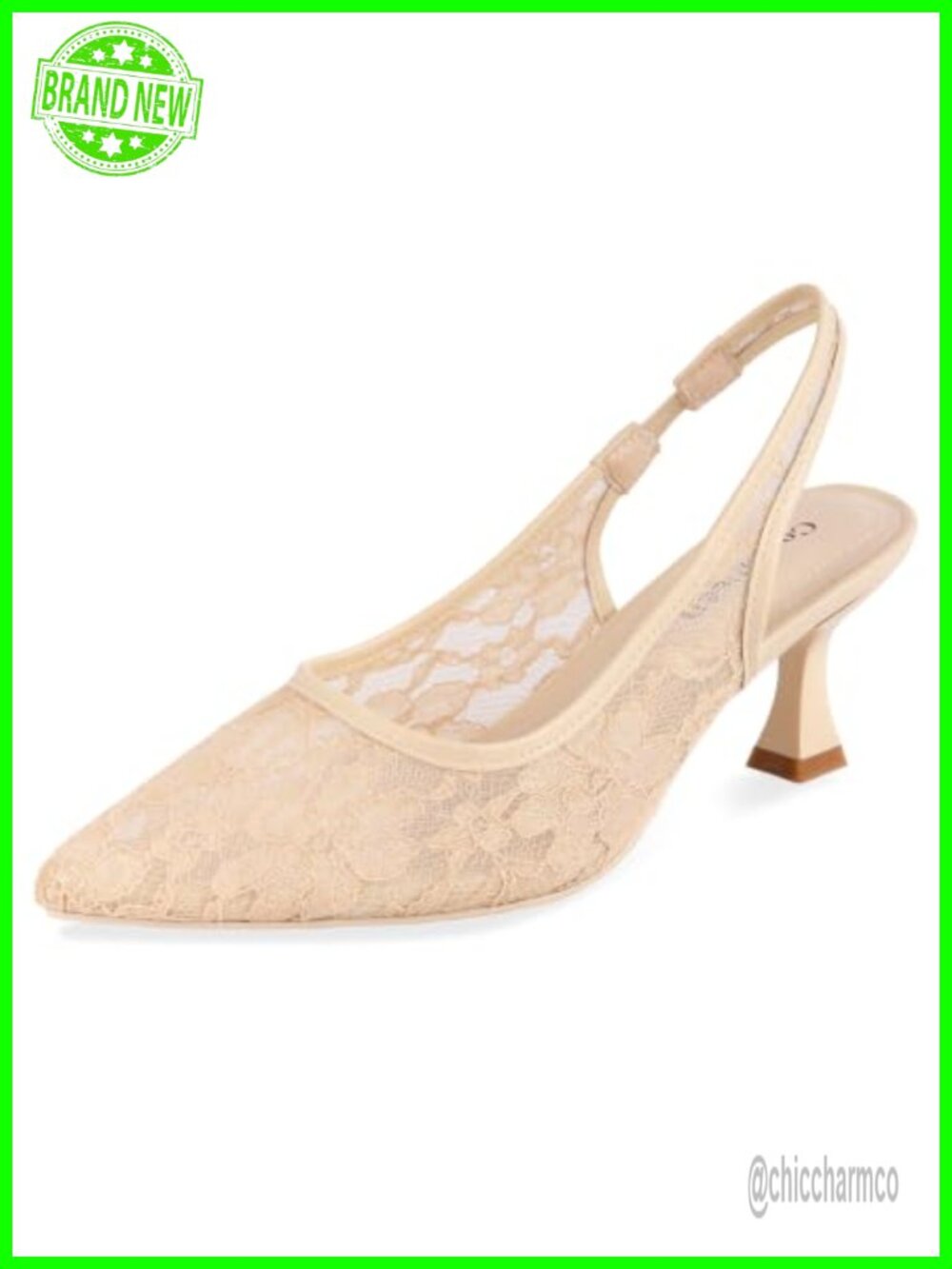 Lace Mesh Slingback Kitten Heels Pointed Closed Toe Pumps